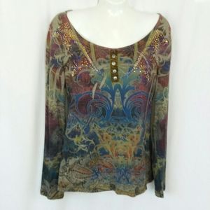 Cato Multi-Color Pullover Long Sleeve Top, Medium,  Spandex